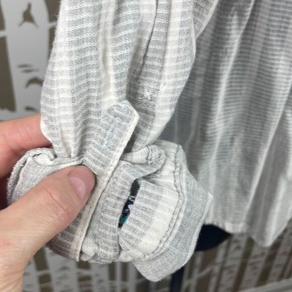 Anthropologie Isabella Sinclair Ivory & Grey Striped Button Down Shirt w Lace Pa - Picture 13 of 14